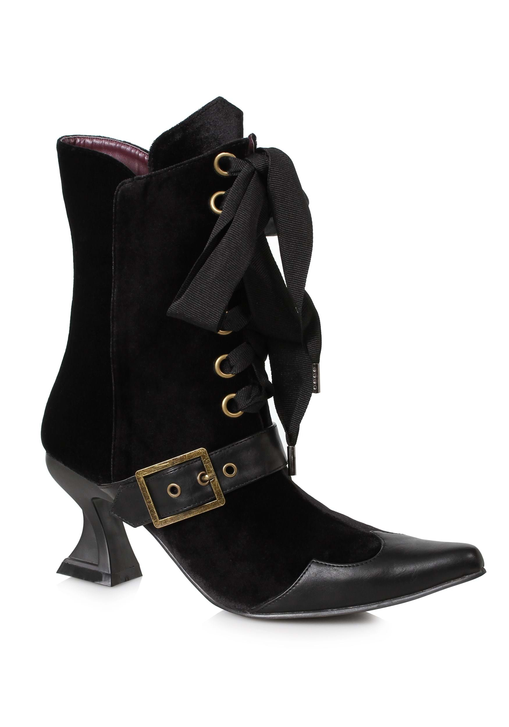 Women's Black Heeled Velvet Boots