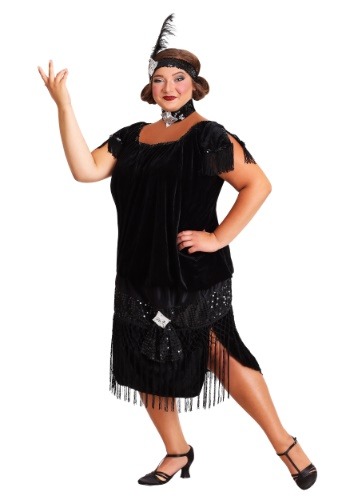 Women&#39;s Plus Size Black Flapper Costume