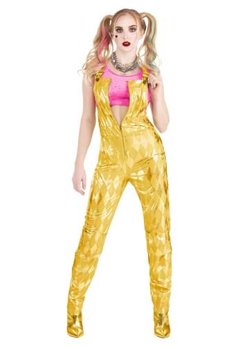 Women&#39;s Harley Quinn Gold Overalls Costume
