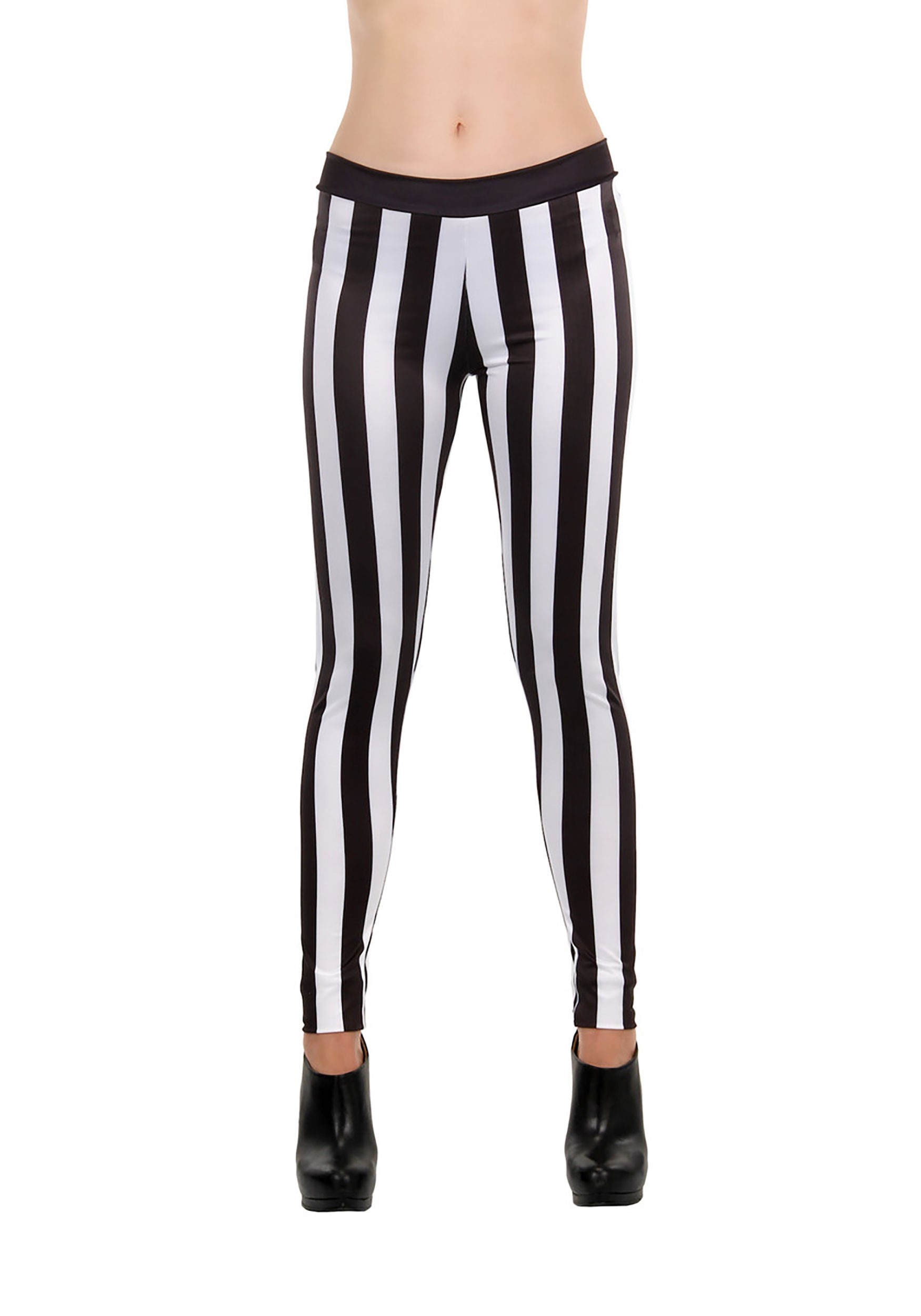 Black and White Striped Leggings for Women