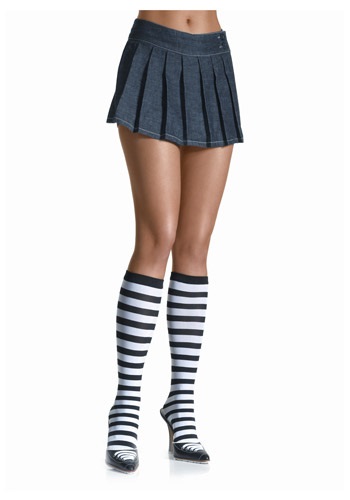 Women&#39;s Black / White Striped Knee High Stockings
