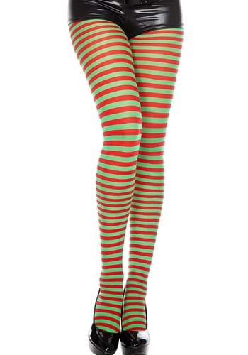 Women&#39;s Red &amp; Green Striped Tights