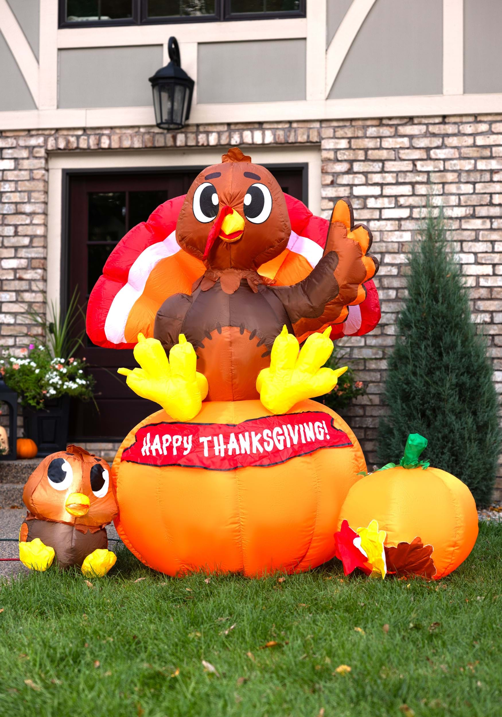 6FT Inflatable Thanksgiving Turkey on Pumpkin Holiday Prop | Thanksgiving Decorations