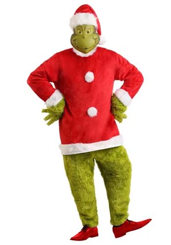 Deluxe Men&#39;s The Grinch Santa Jumpsuit with Mask Costume