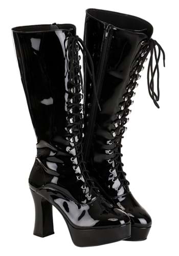 Women&#39;s Sexy Black Faux Leather Knee High Boots