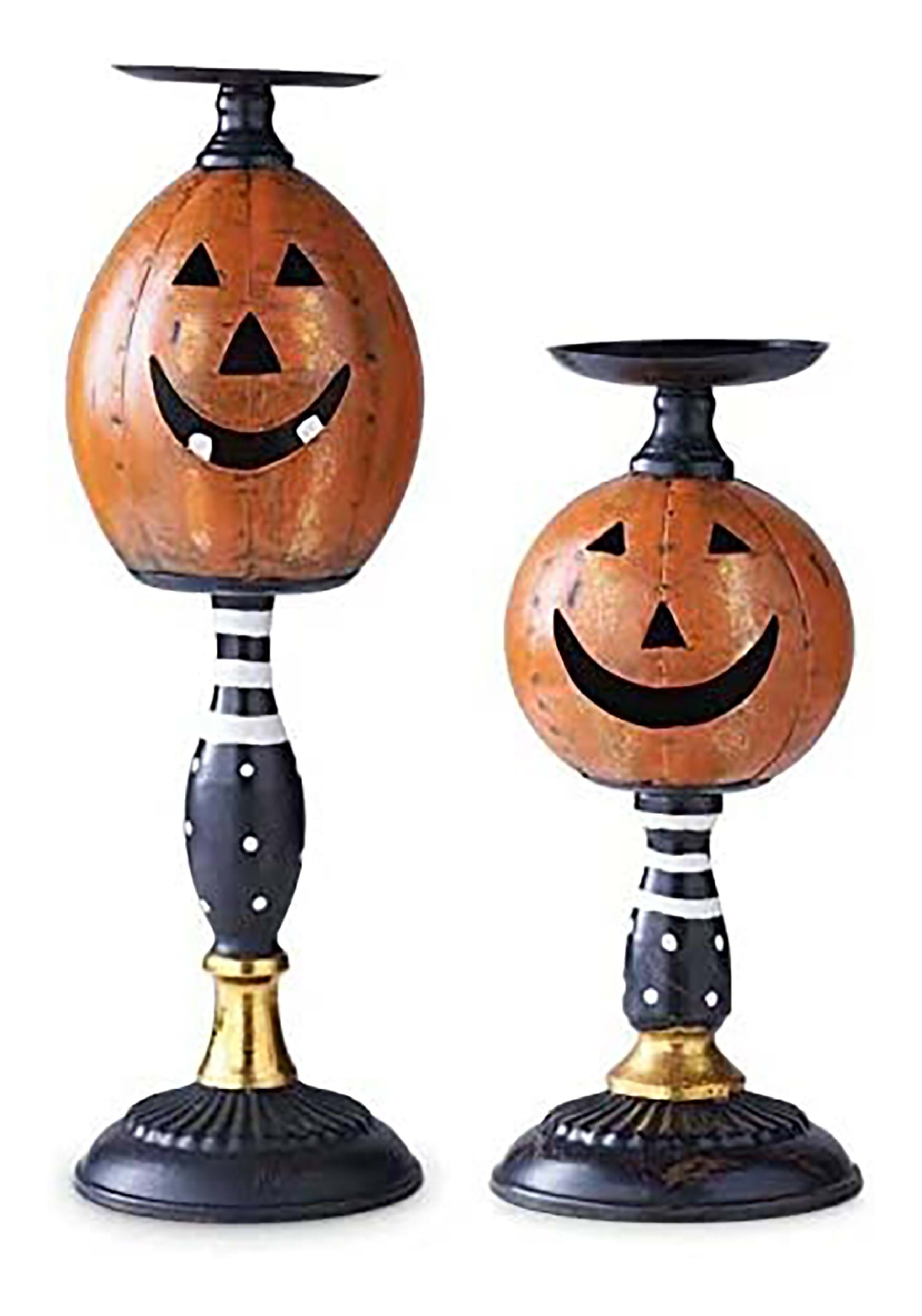 Two Jack 'O Lantern Candleholders Halloween Prop