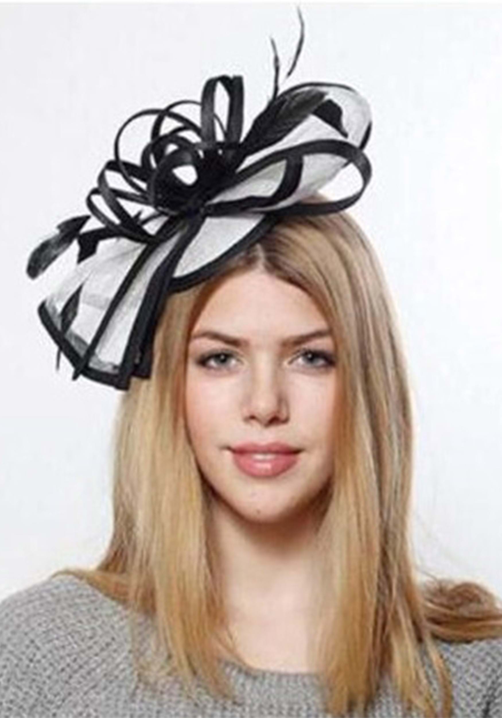 Sinamay Black and Cream Fascinator Hat for Adults | Costume Accessories