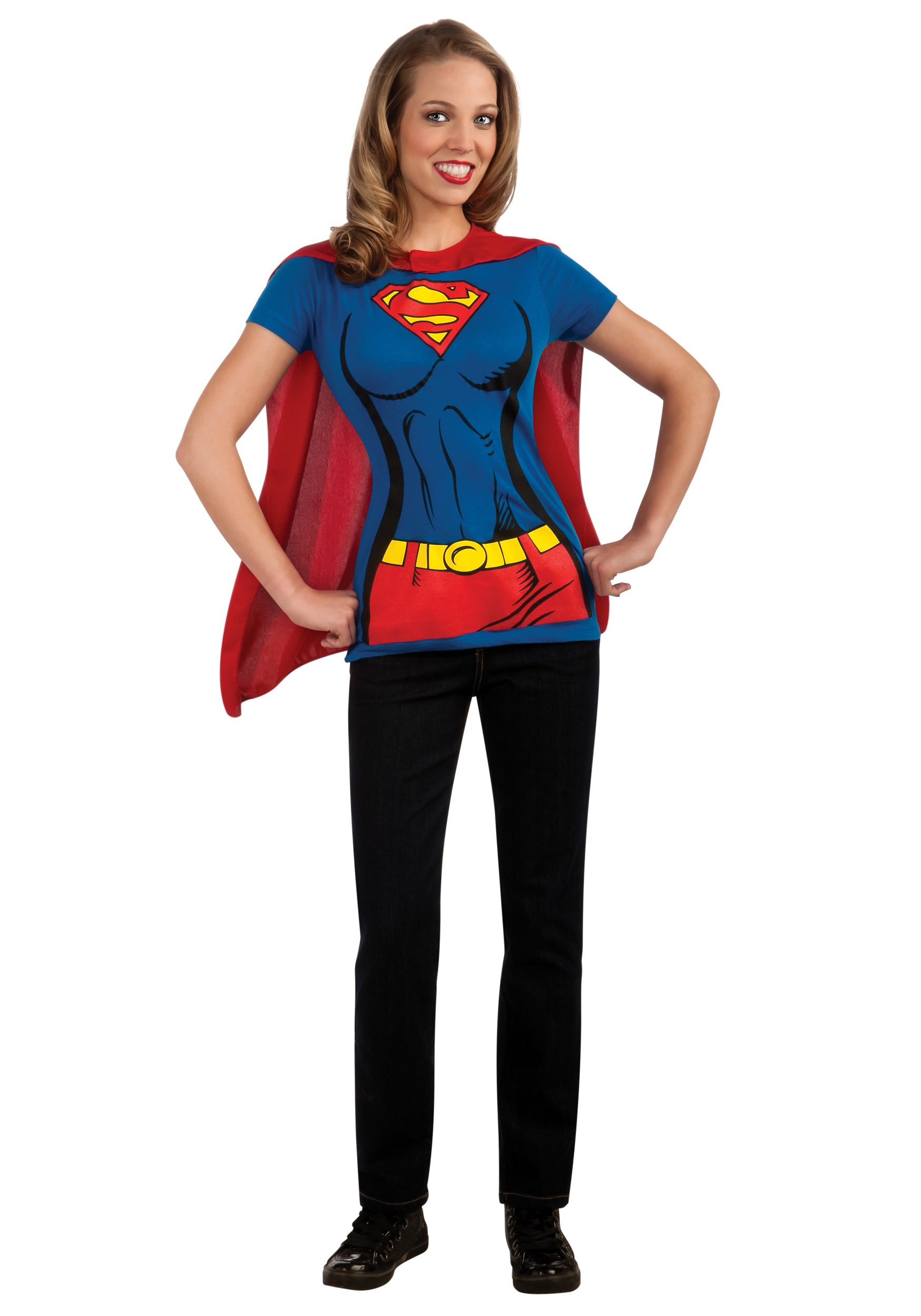 Supergirl Women's T-Shirt with Cape Costume | Superhero Costumes