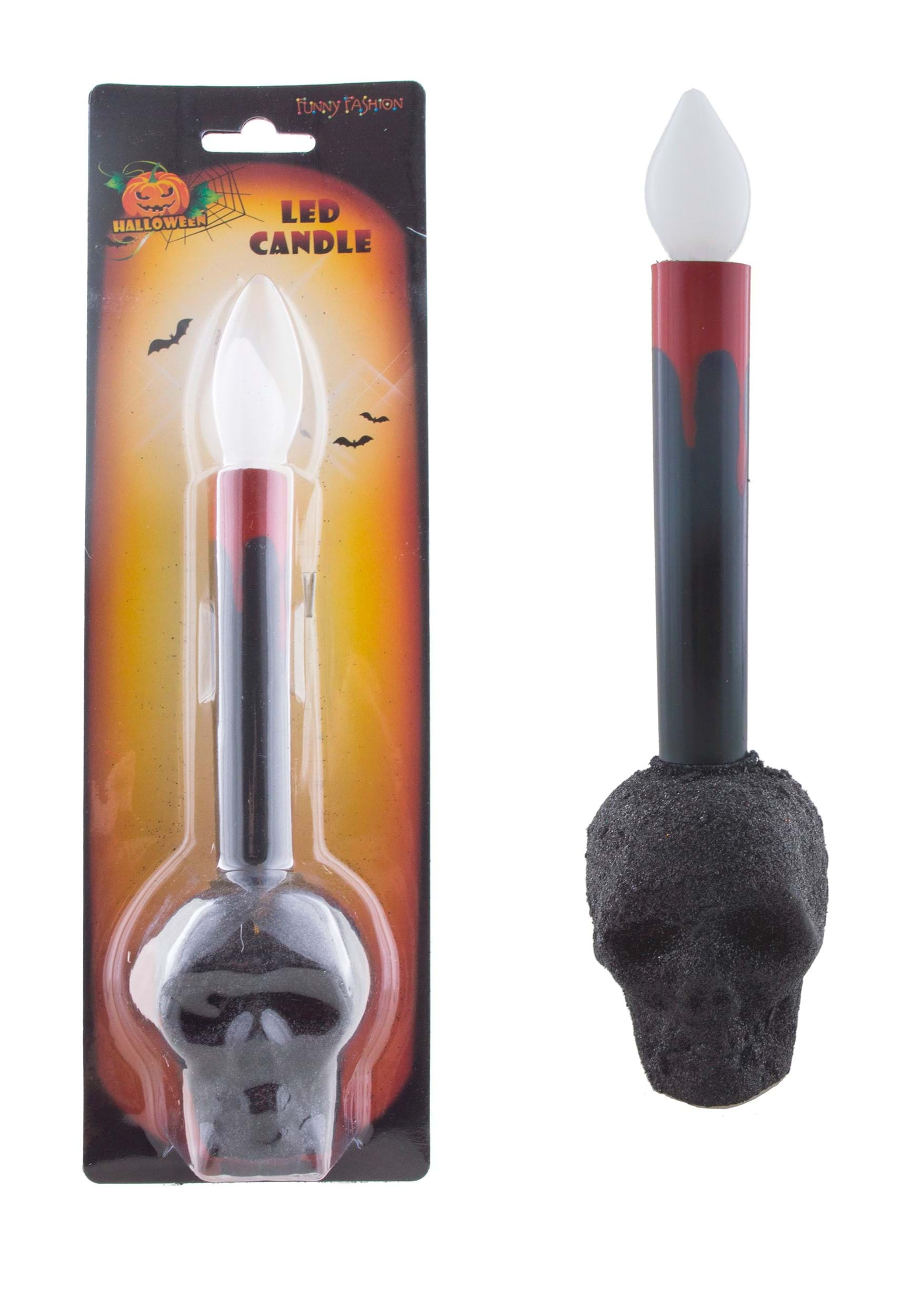 9-Inch LED Black Skull Candle Halloween Prop | Table Decorations