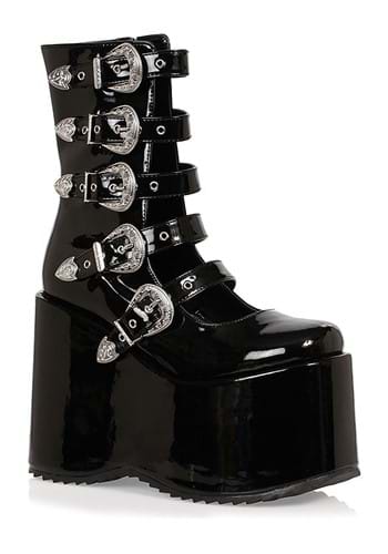 Women&#39;s Black Platform Buckle Strap Boots