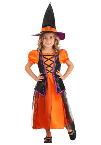 Girl&#39;s Orange Light-Up Witch Costume