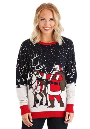 Adult Santa &amp; Reindeer Unisex Ugly Christmas Sweater