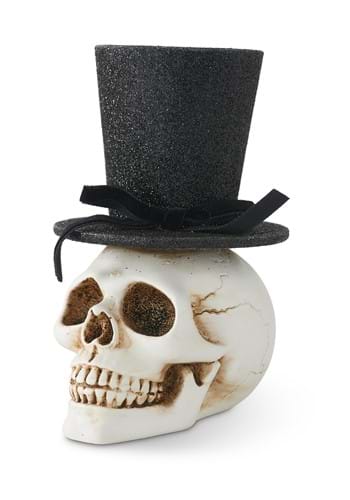 5&quot; Resin Skull with Glittery Black Top Hat Prop