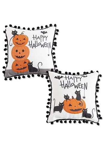 Set of 2 White Happy Halloween Decorative Pillows