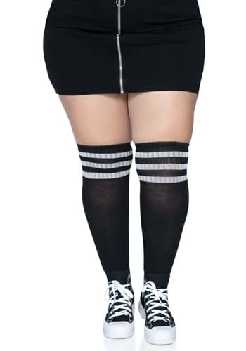 Plus Size Black Athletic Socks with White Stripes for Women
