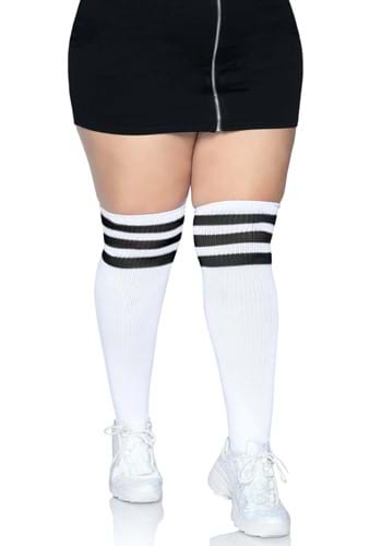 Plus Size White Athletic Socks with Black Stripes for Women