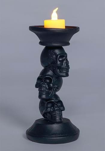 7&quot; Resin Black Skull Candle Holder Prop