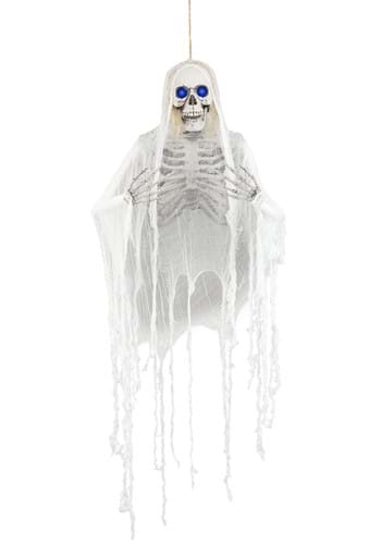 Haunted Hanging Skeleton with Light Up Blue Eyes Prop