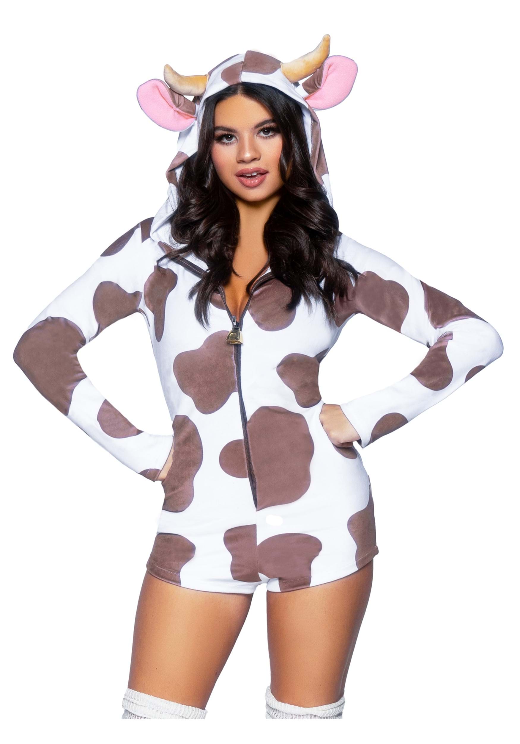 Plush Brown and White Cow Romper Women