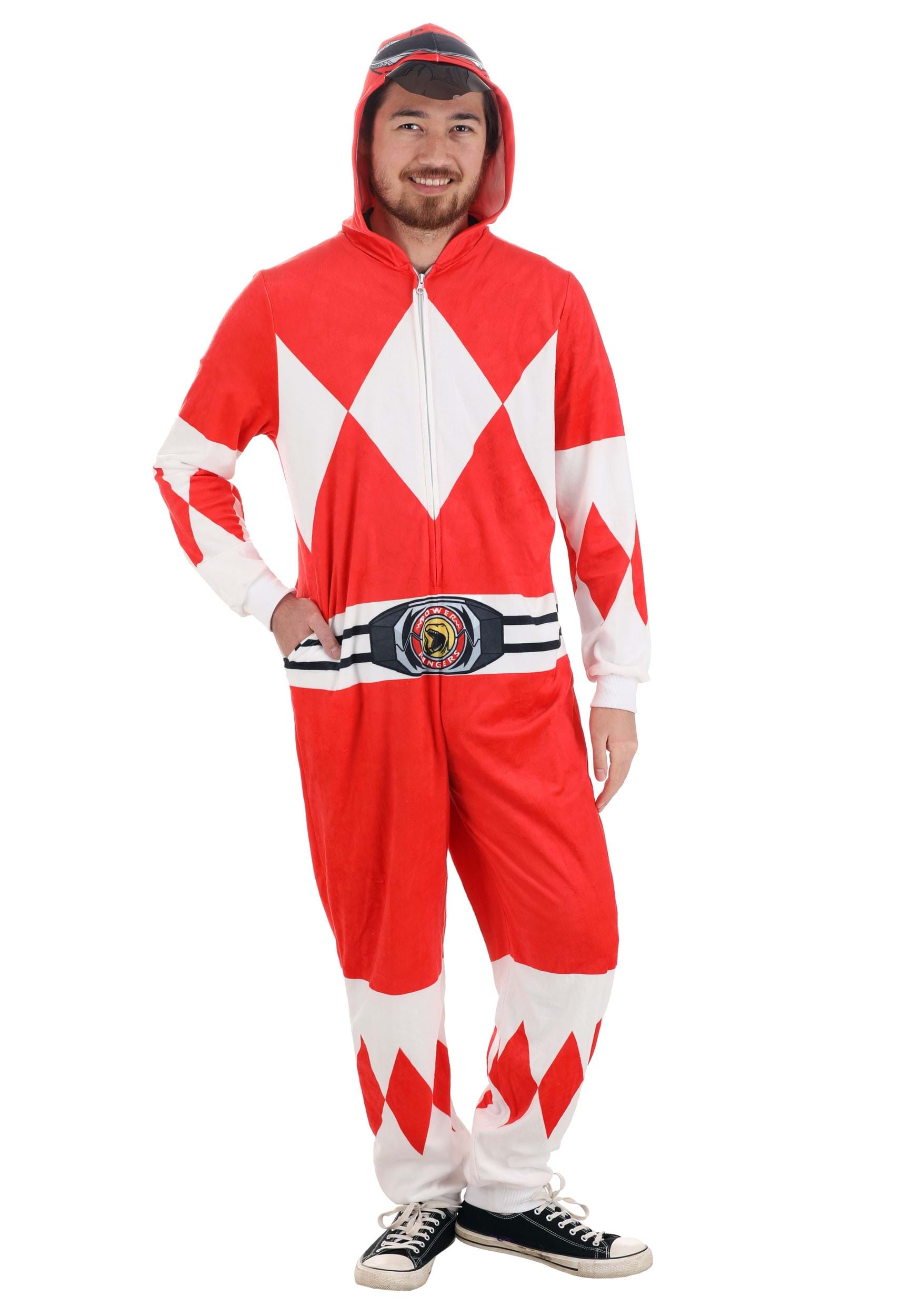 Power Rangers Red Ranger Hooded Union Suit Costume for Adults