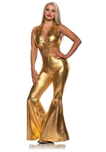 Women&#39;s Sexy Gold Flared Jumpsuit Costume