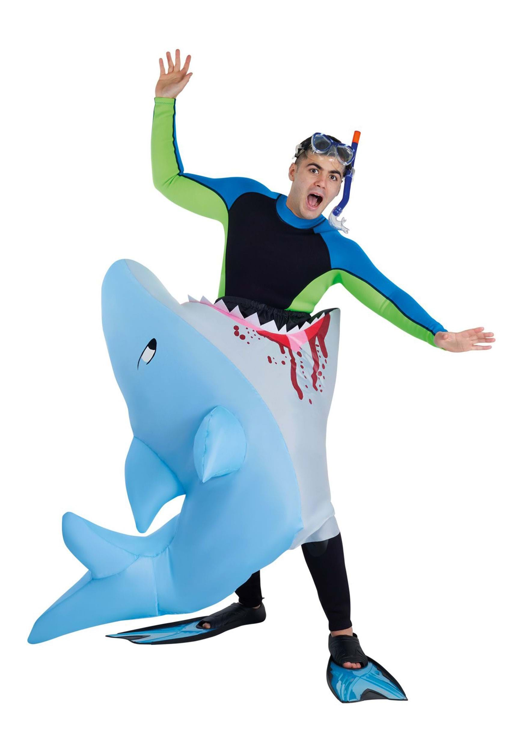 Adult Man Eating Inflatable Shark