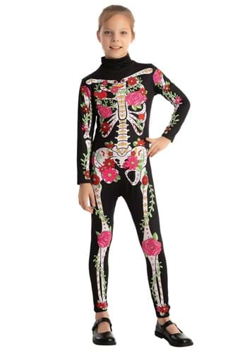 Girl&#39;s Floral Skeleton Costume