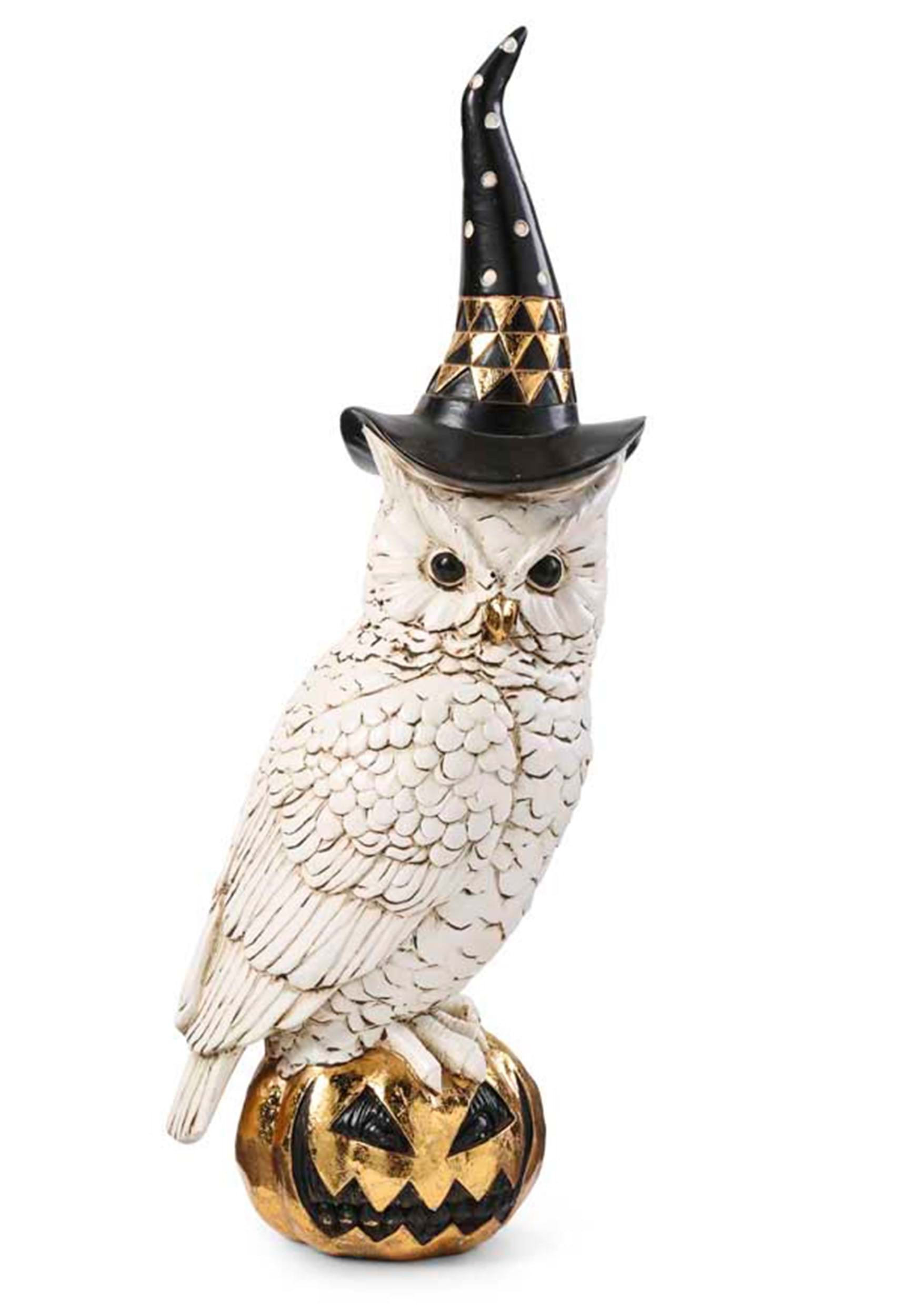 14 Owl with Witch Hat on Gold Jack 'O Lantern Halloween Prop | Bird Decorations