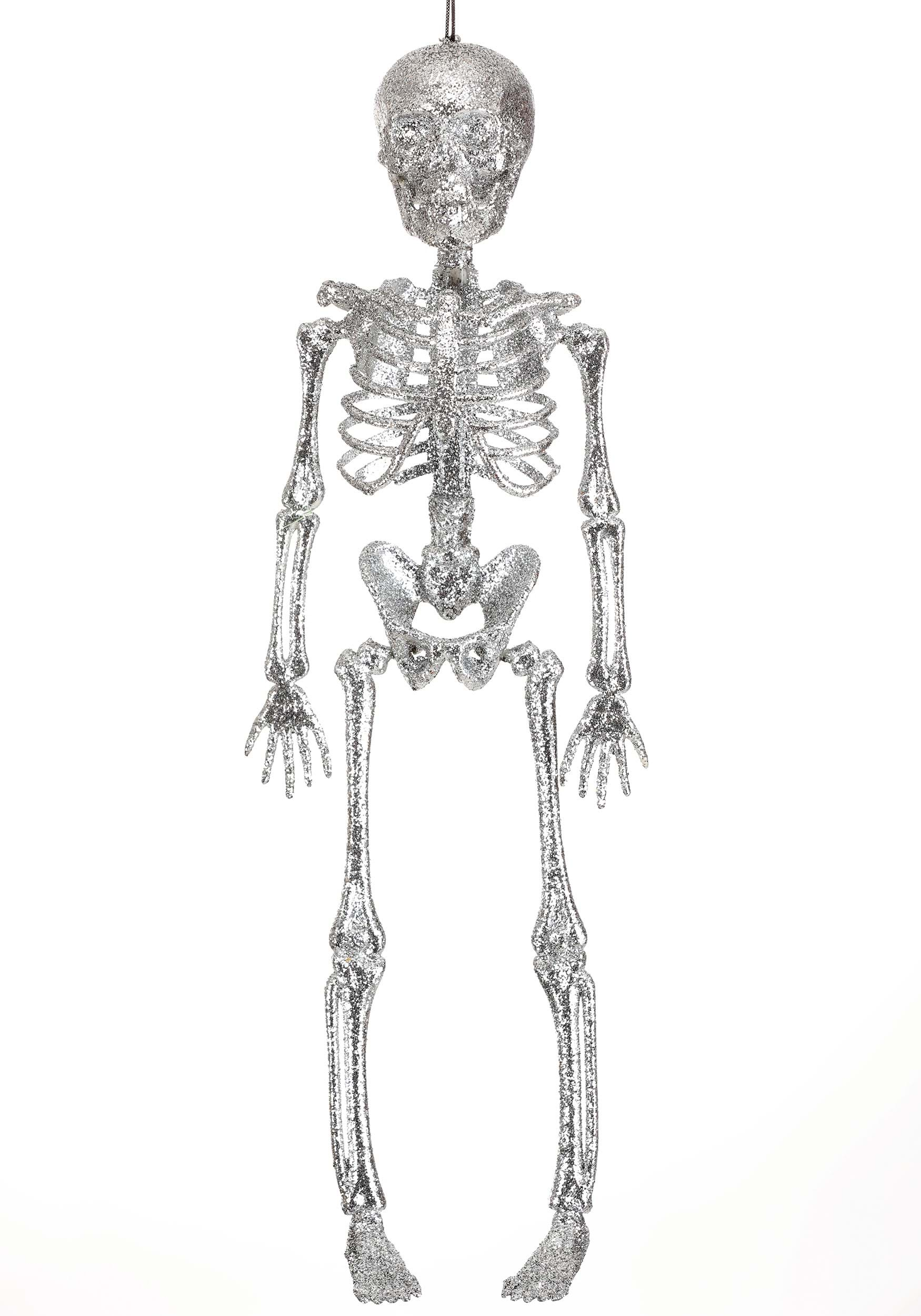 16 Silver Glitter Skeleton Halloween Prop | Mini Skeletons