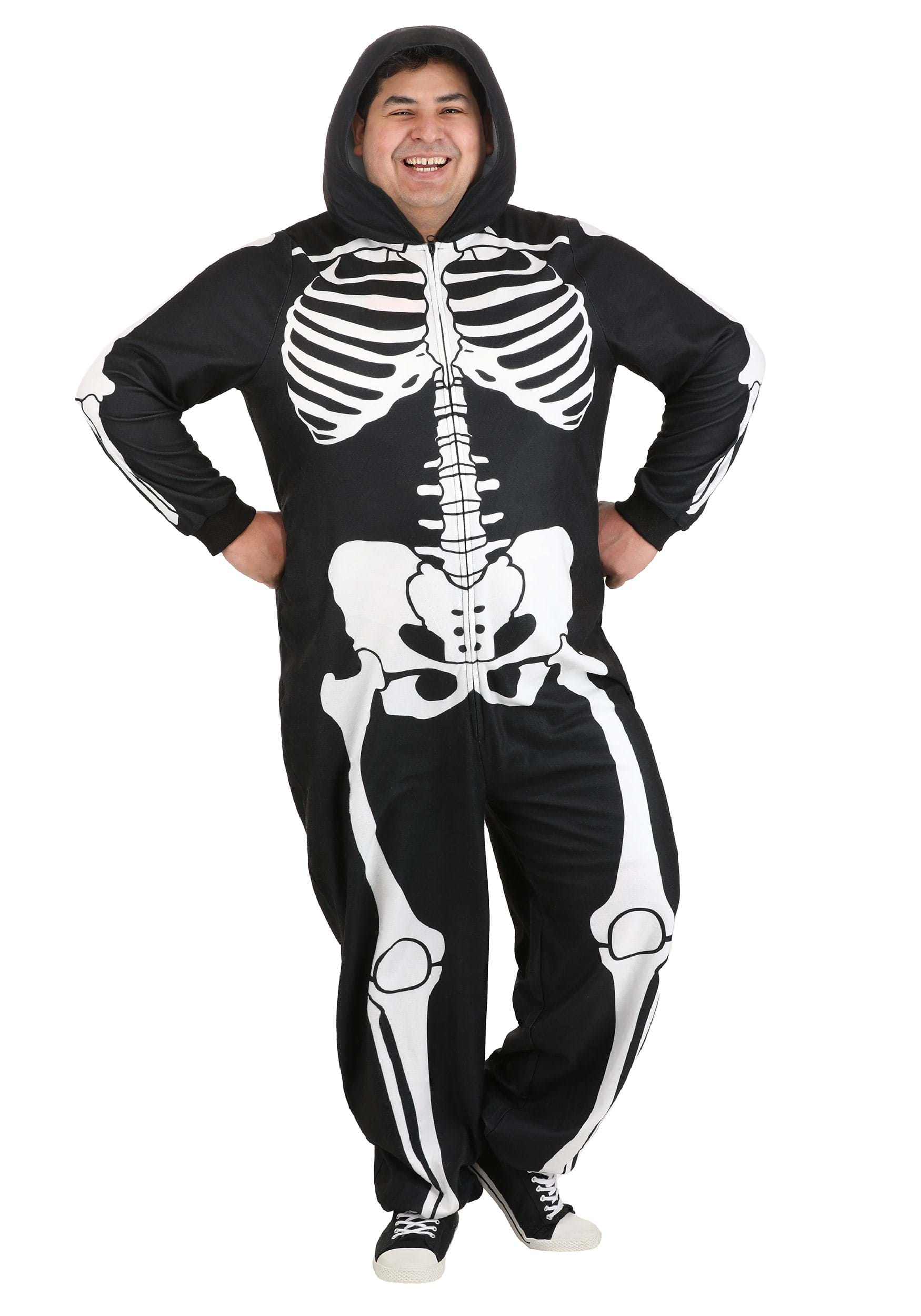 Adult Plus Size Cozy Skeleton Costume Onesie | Halloween Onesies