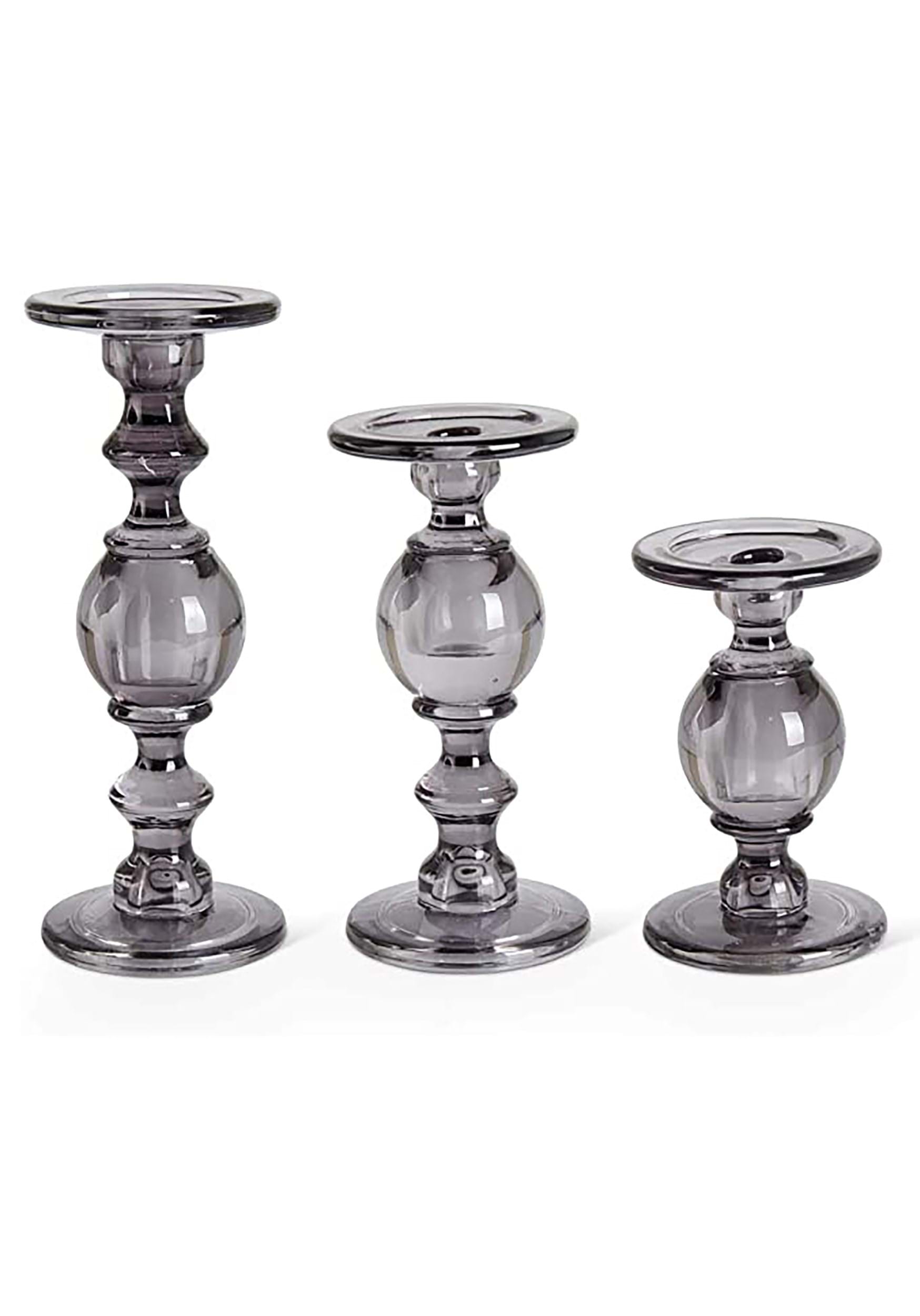 Gray Transparent Set of Three Glass Candleholders | Halloween Home Decorations