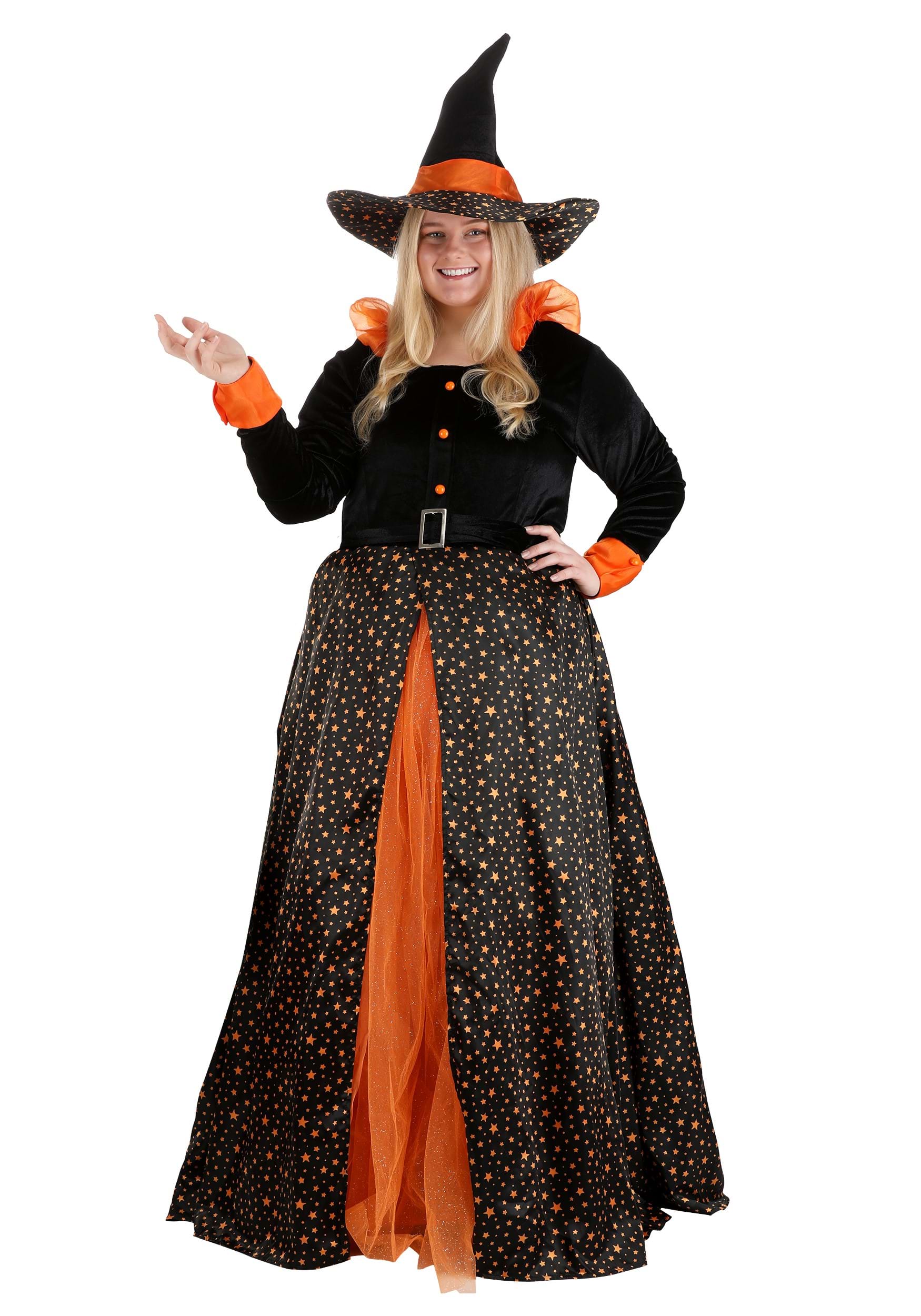 Plus Size Sparkling Orange Witch Women