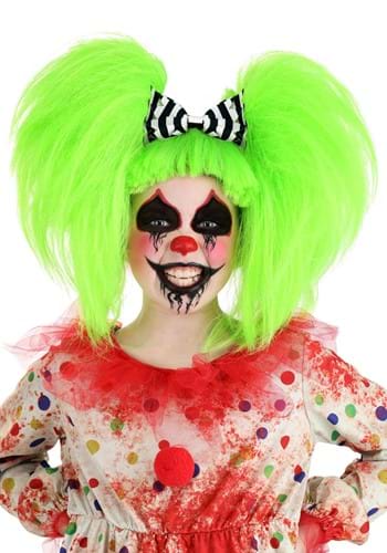 Girl's Creepy Clown Green Wig