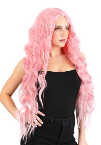 Women&#39;s Light Pink Long Wavy Wig