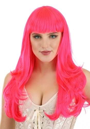 Women&#39;s Hot Pink Long Wavy Wig