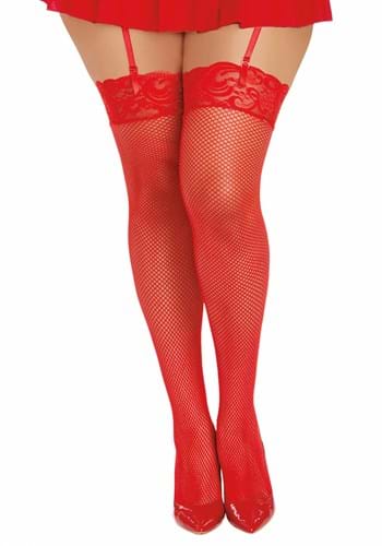 Women&#39;s Plus Size Red Thigh High Fishnet Stockings