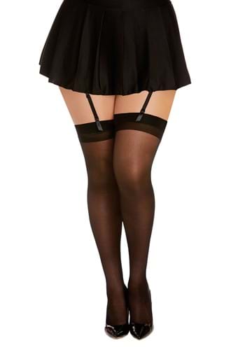 Women&#39;s Plus Size Black Thigh High Stockings with Back Seam
