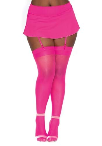 Women&#39;s Plus Size Hot Pink Sheer Thigh High Nylon Stockings