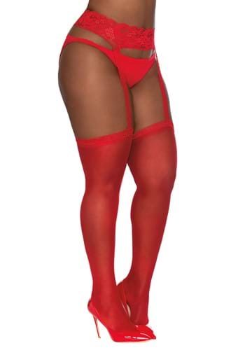 Women&#39;s Plus Size Sheer Red Thigh High Stockings with Garter