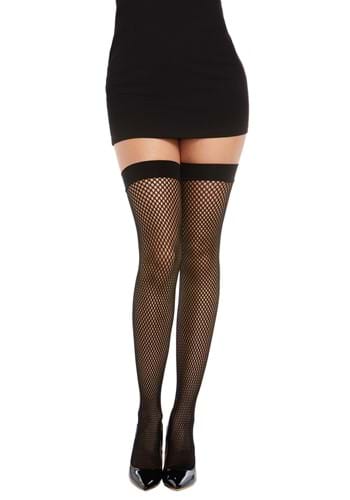 Women&#39;s Black Thigh High Fishnets with Back Seam