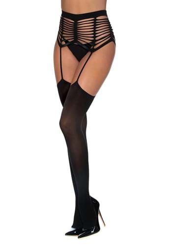 Women&#39;s Black Caged Garter Belt with Attached Thigh Highs