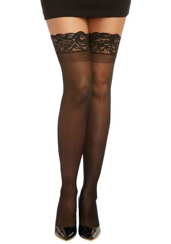 Women&#39;s Black Anti-Slip Thigh High Stockings with Lace Top
