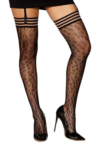 Women&#39;s Leopard Pattern Fishnet Thigh High Stockings