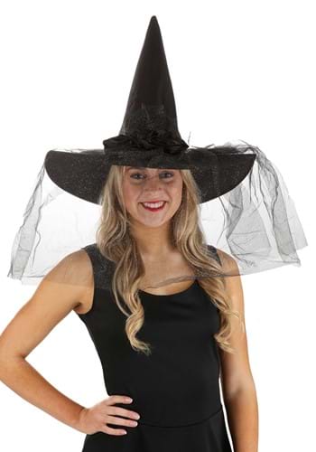 Women&#39;s Sparkly Black Witch Hat