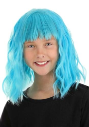 Girl's Sky Blue Wavy Wig