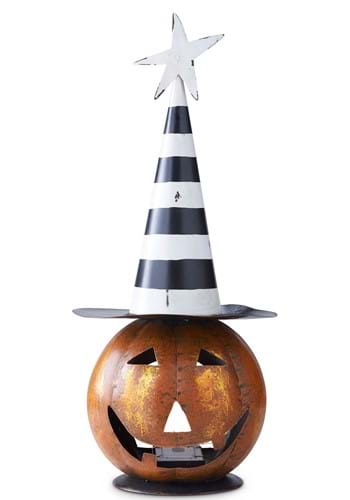 18&quot; LED Jack &#39;O Lantern with Black and White Hat Prop