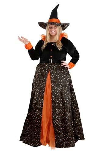 Plus Size Sparkling Orange Witch Costume for Women
