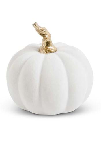 White Velvet 3.5&quot; Pumpkin with Twisted Gold Stem Prop