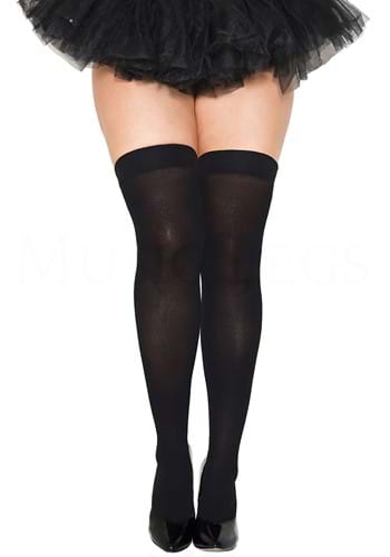 Women&#39;s Plus Size Black Opaque Nylon Thigh High Stockings
