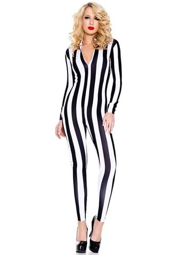 Women&#39;s Black and White Stripe Costume Jumpsuit
